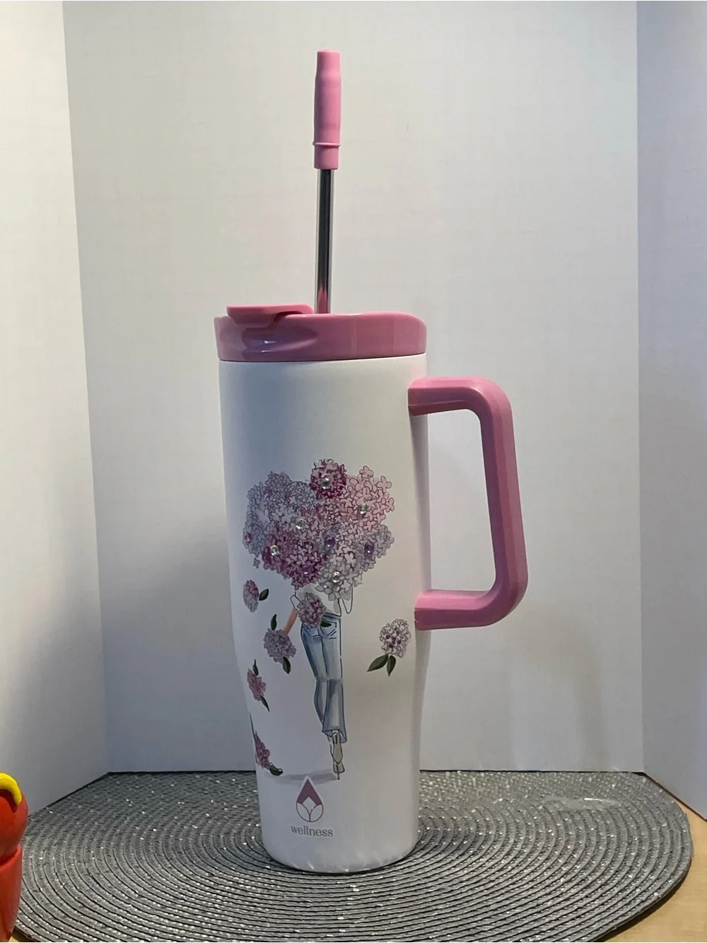 Wellness 40oz Double Wall Stainless Steel Tumbler W/Girl Holding Bouquet - NWT**